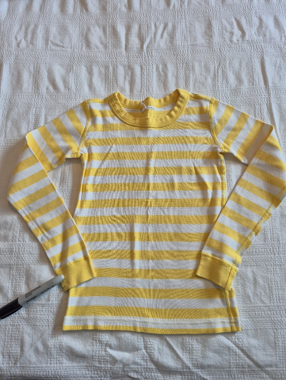 Hanna Andersson size 130 or 8 boys pajama top yellow & white striped PLAY